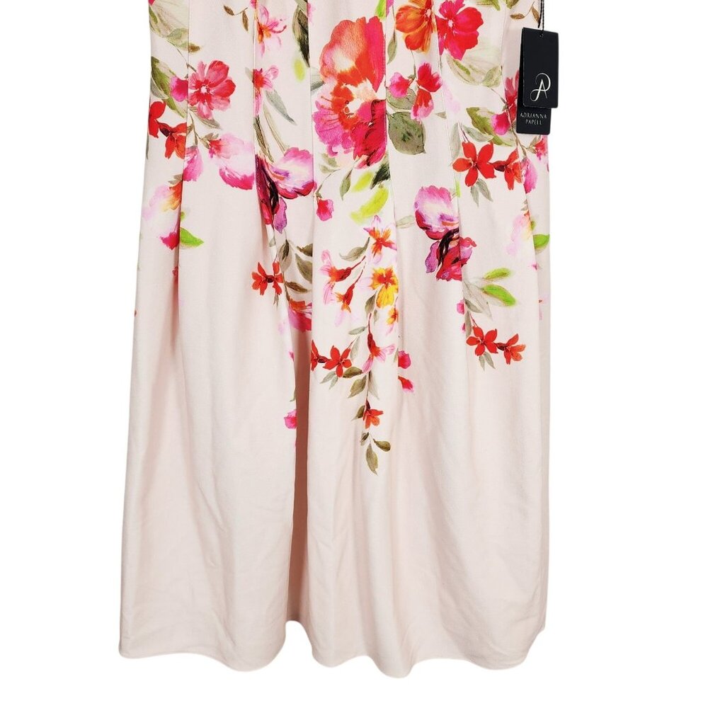 Adrianna Papell Floral Border Short Dress Size 16 Champagne Multi With Tags - Picture 8 of 11